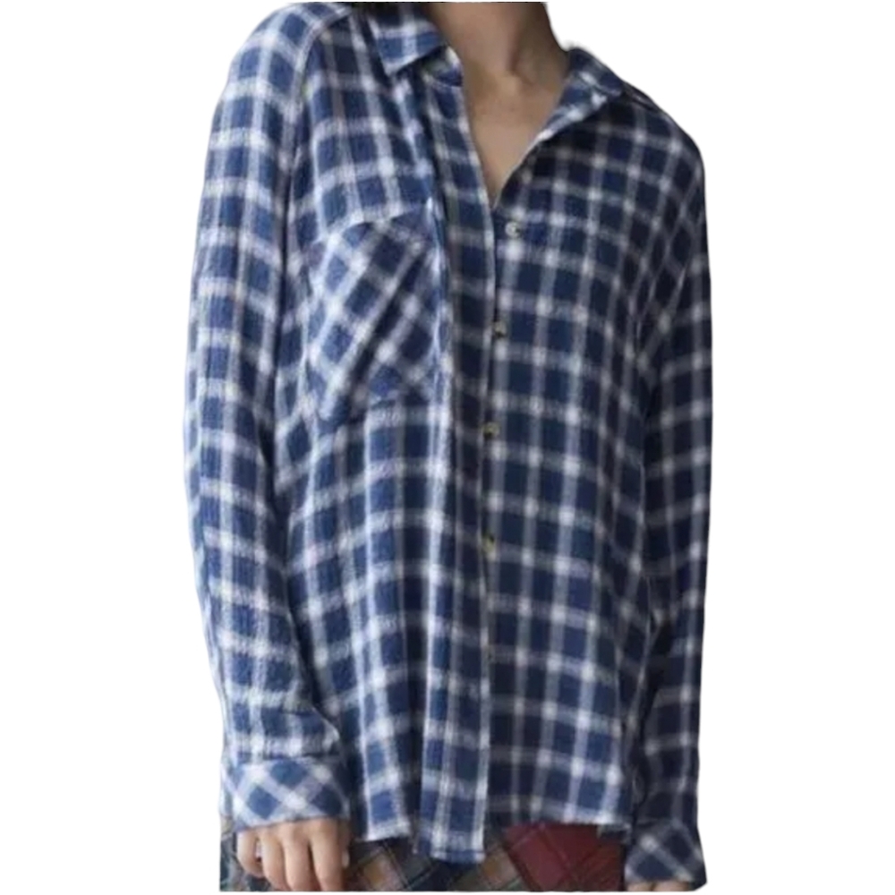 BDG Urban Outfitters XS Keanu Flannel Oversized Button Down Top Shirt Blue